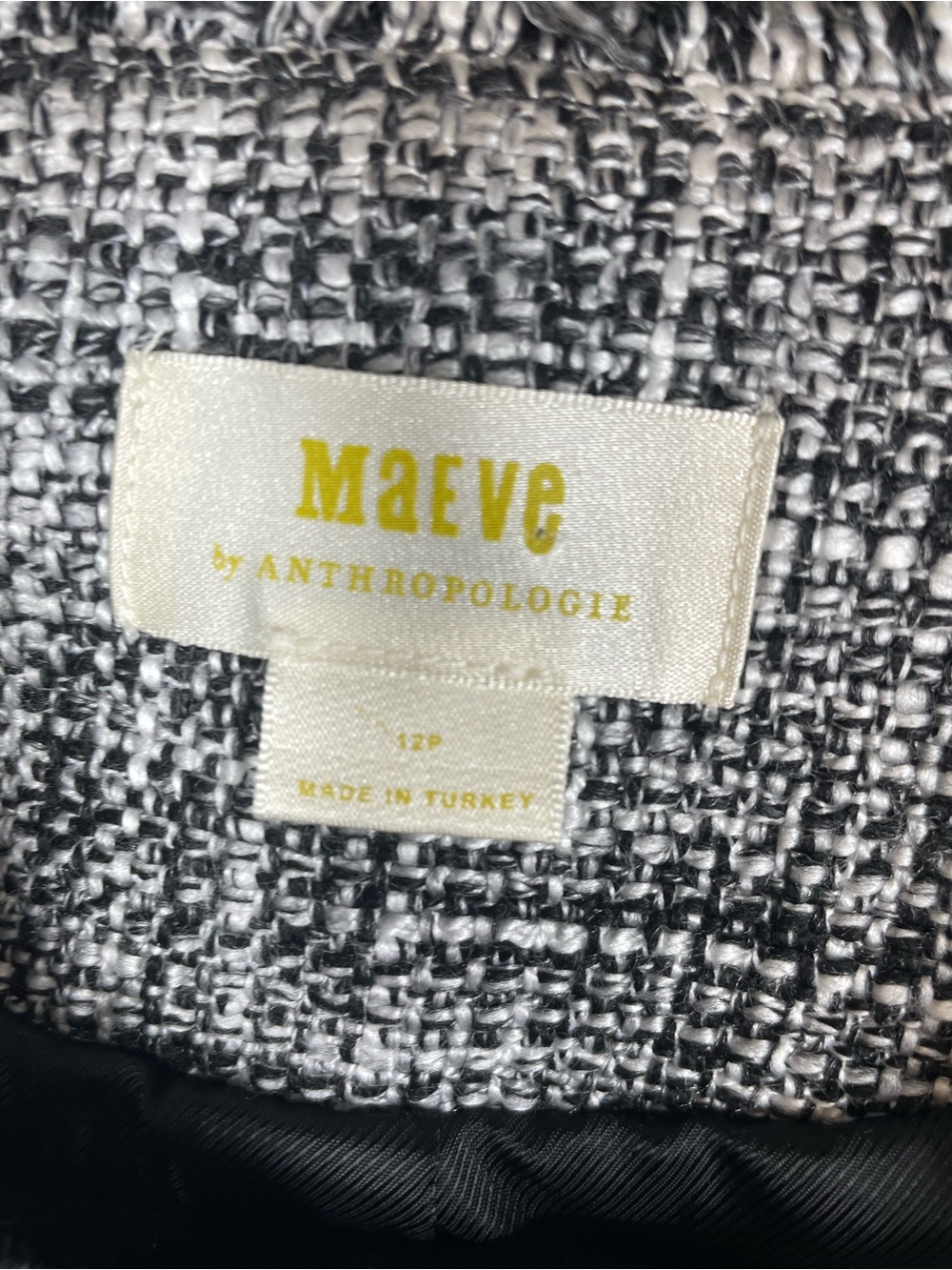 Maeve Anthropologie Womens Black White Tweed Double Breasted Jacket 12P Career - Picture 3 of 15